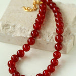 Vintage Red Agate Round Bead Necklace - Gembea Jewelry