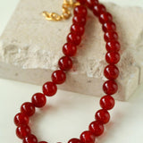 Vintage Red Agate Round Bead Necklace - Gembea Jewelry