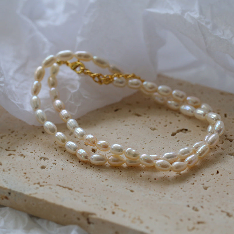 Minimalist Rice Pearl Beaded Necklace-Gembea Jewelry