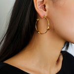 Red Agate Tiger Eye Stone Metal Hoop Earrings - Gembea Jewelry