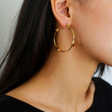Red Agate Tiger Eye Stone Metal Hoop Earrings - Gembea Jewelry