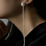Long Rice Pearl Drop Earrings - Gembea Jewelry