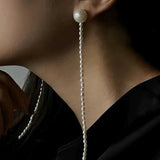 Long Rice Pearl Drop Earrings - Gembea Jewelry