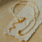Small Golden Ball Rice Pearl Necklace - Gembea Jewelry