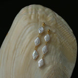Diamond Baroque Pearl Long Earrings - Gembea Jewelry