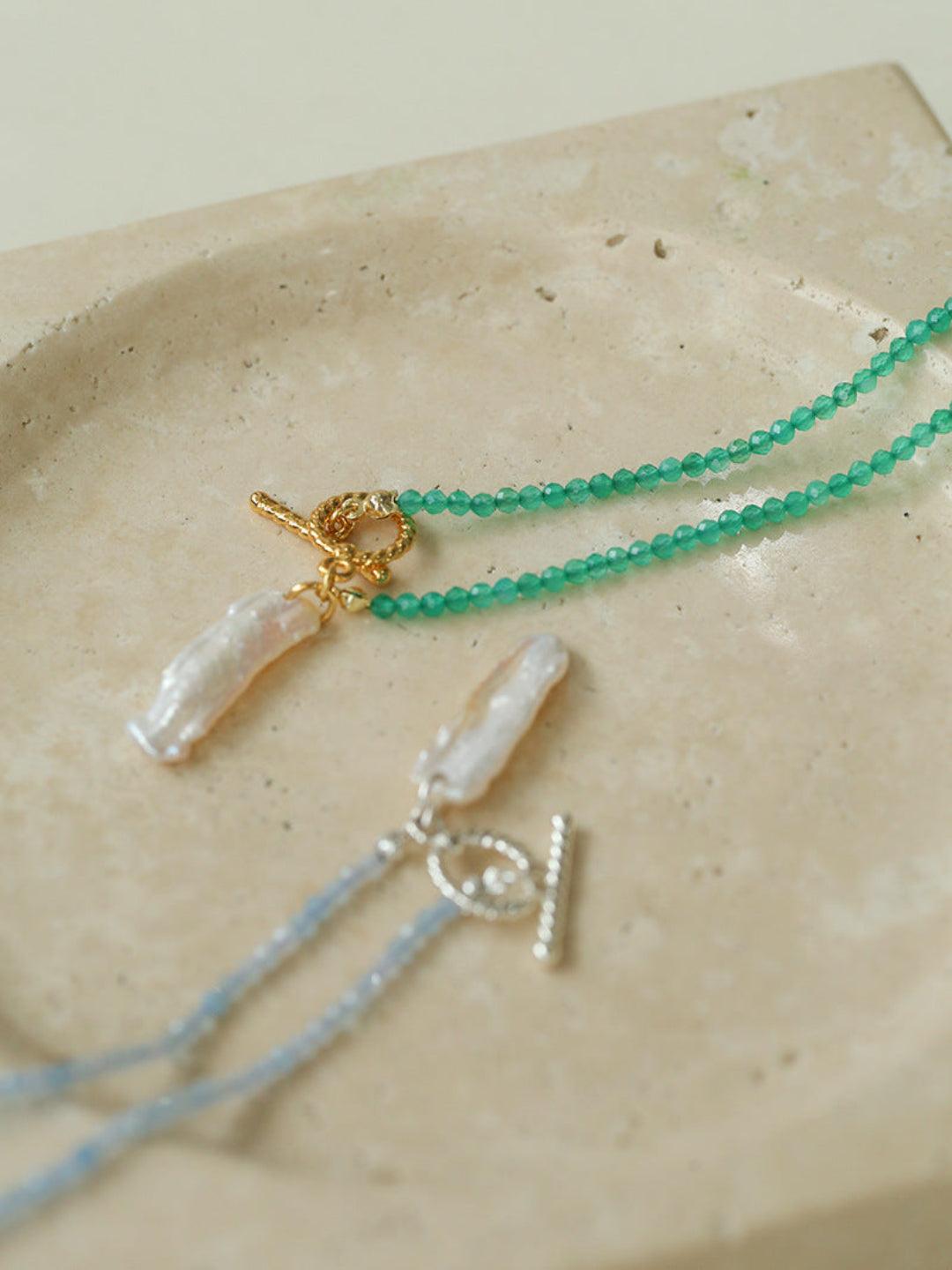 Sea's Embrace Green Agate Aquamarine Necklace - Gembea Jewelry