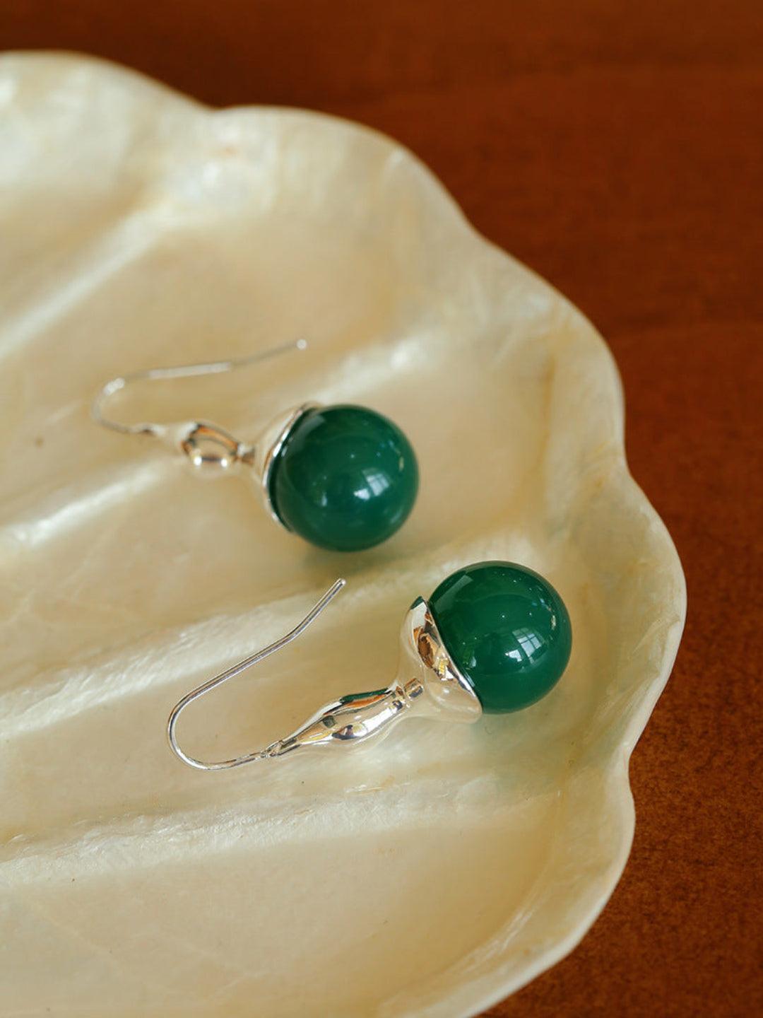 Red and Green Agate Gourd Ear Hook Earrings - Gembea Jewelry