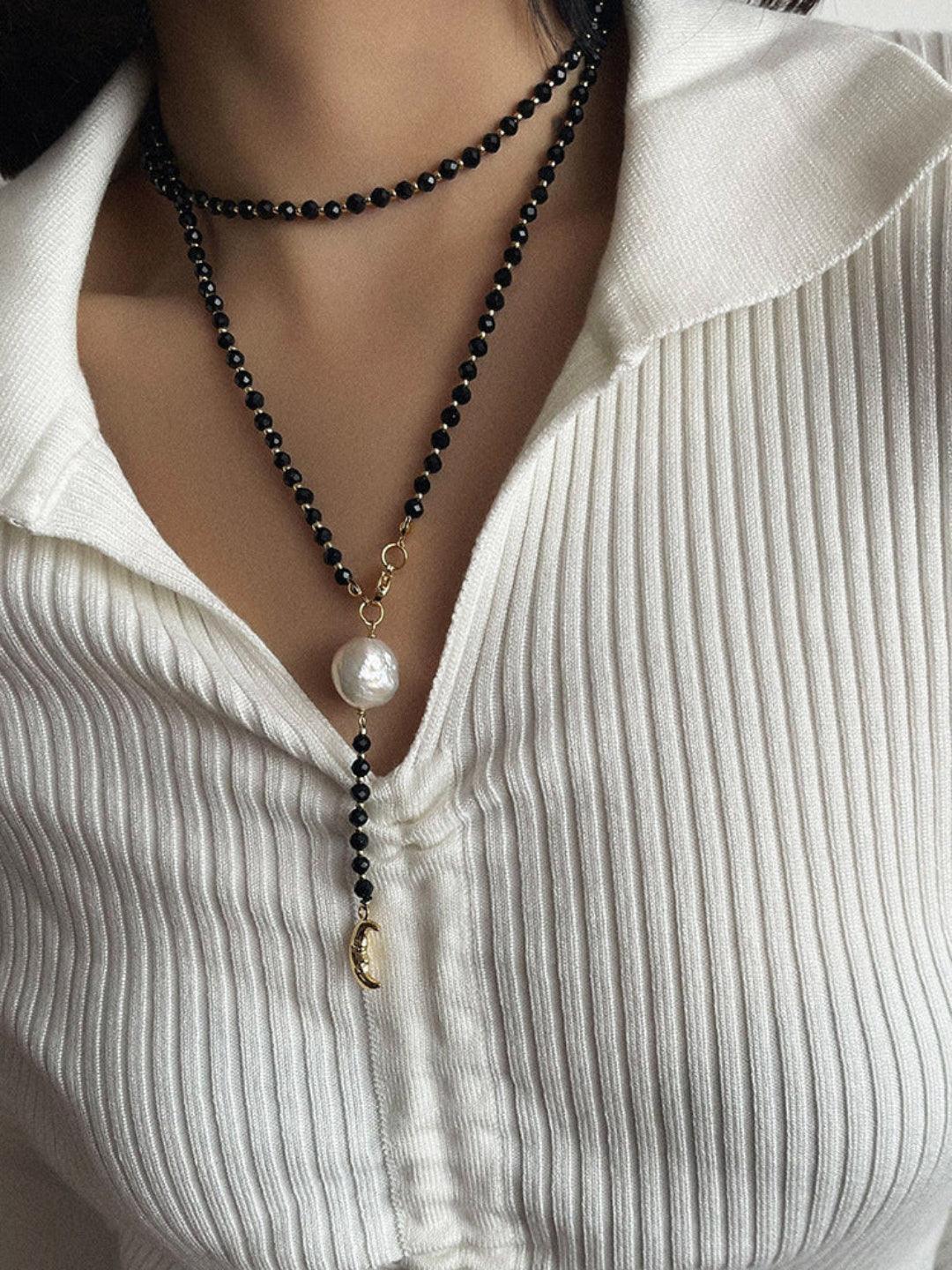 Long Black Agate Baroque Pearl Necklace - Gembea Jewelry
