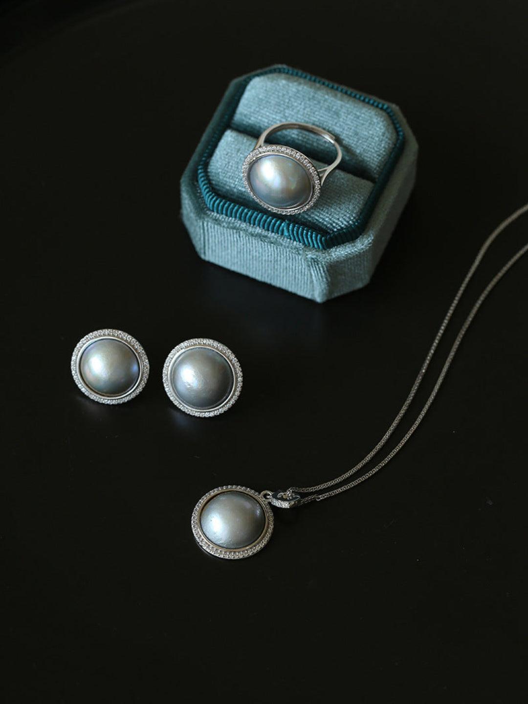 Seawater Mabe Pearl Stud Earrings - Gembea Jewelry