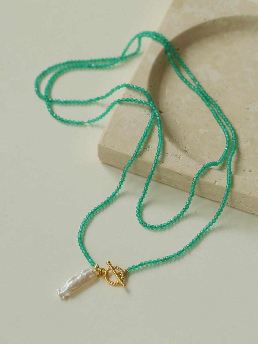 Sea's Embrace Green Agate Aquamarine Necklace - Gembea Jewelry