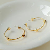 Red Agate Tiger Eye Stone Metal Hoop Earrings - Gembea Jewelry