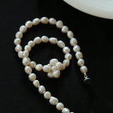 Hand-woven Pearl Run Loop Grey Necklace - Gembea Jewelry