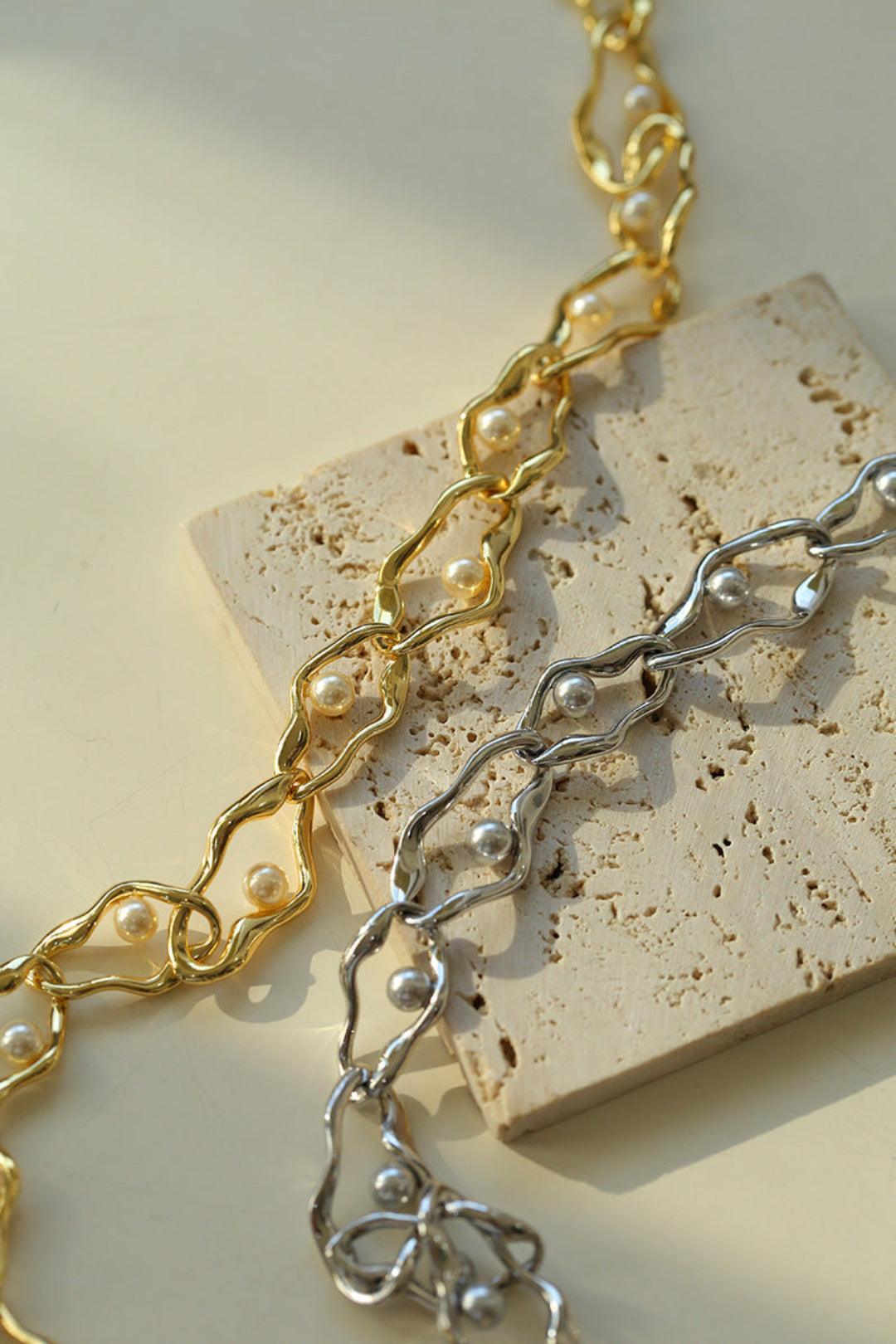 Geometric Twist Artificial Pearl Chain Necklace - Gembea Jewelry