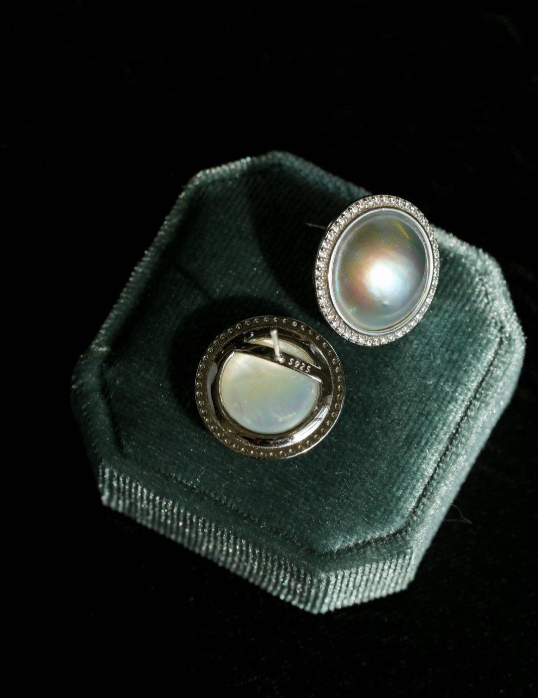 Seawater Mabe Pearl Stud Earrings - Gembea Jewelry