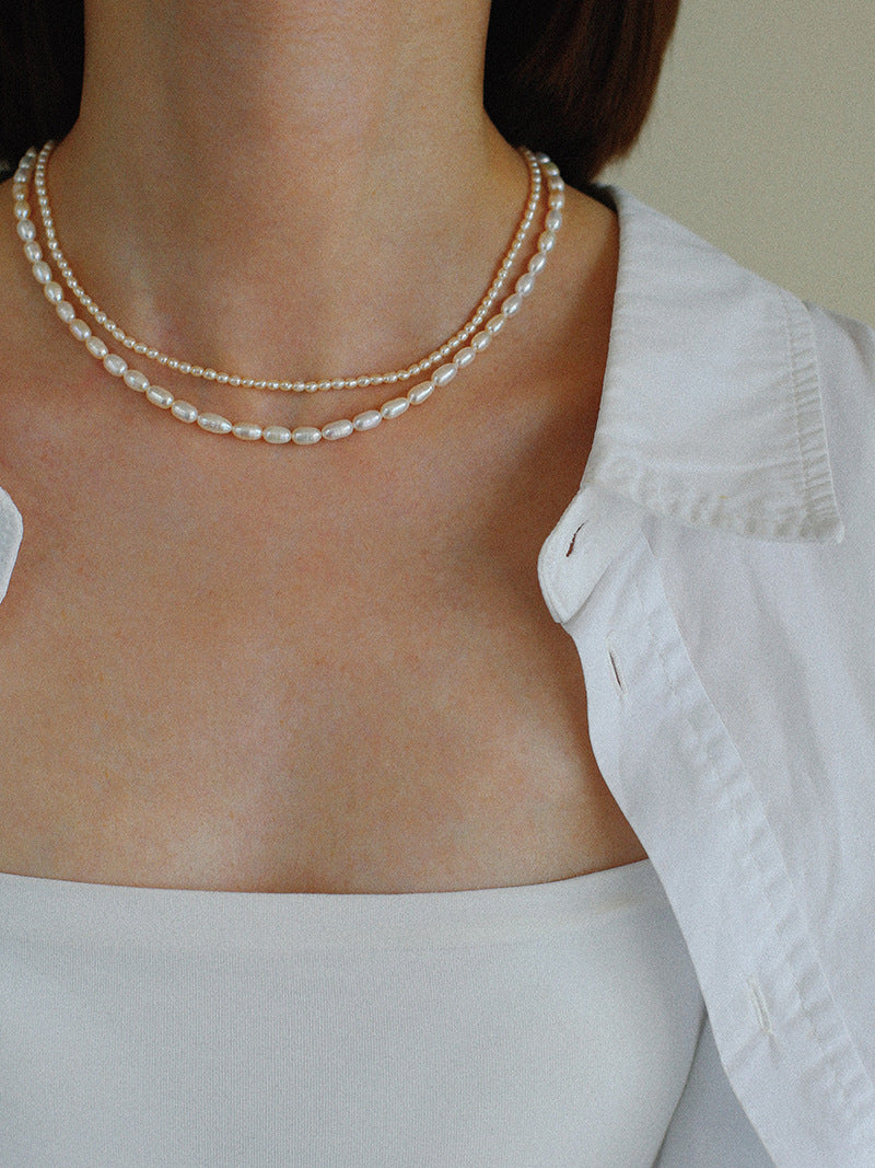 Minimalist Rice Pearl Beaded Necklace-Gembea Jewelry