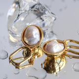 Oval Pendant Baroque Shaped Pearl Earrings - Gembea Jewelry