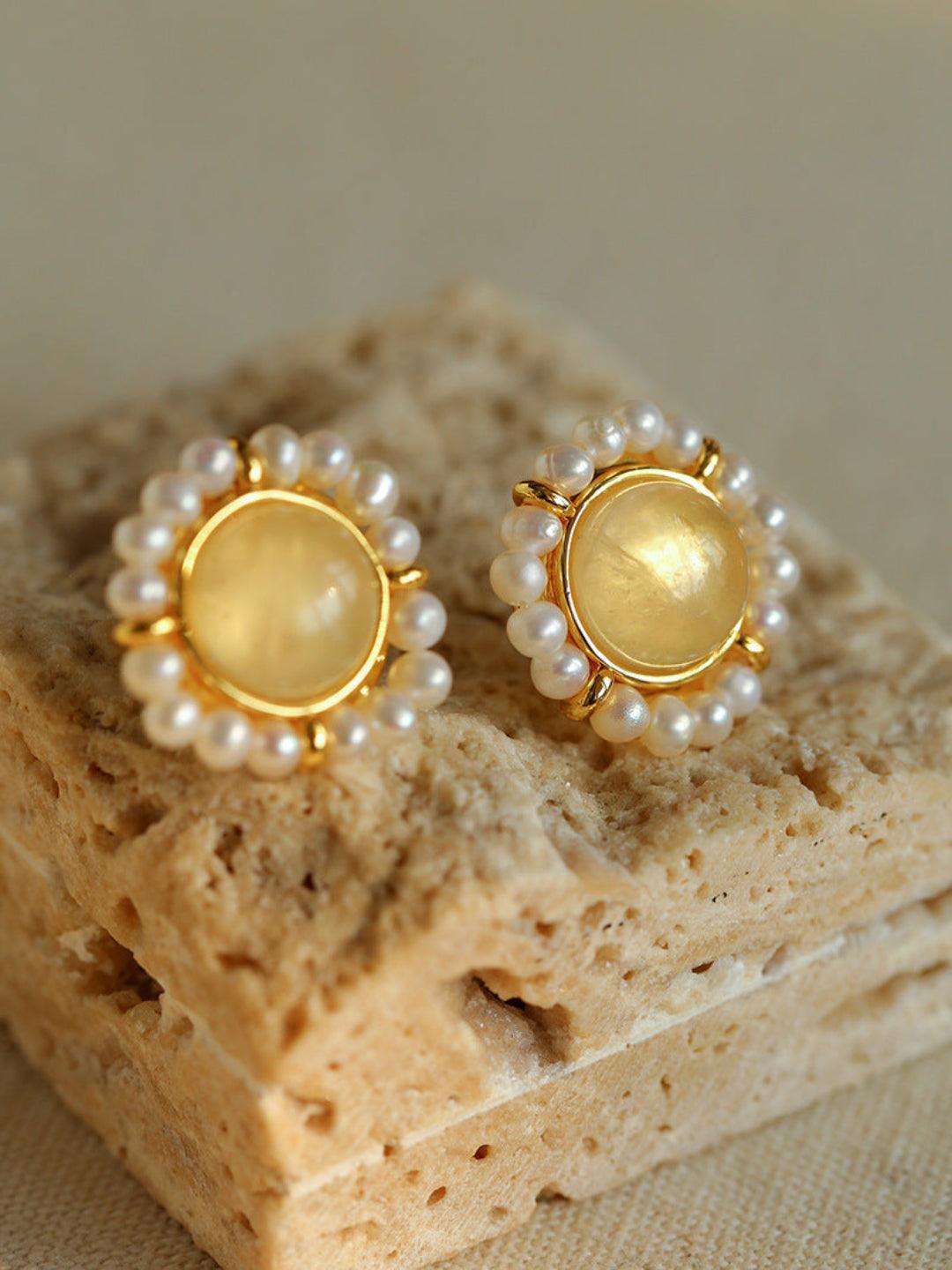 White Crystal Black and Red Agate Stud Earrings - Gembea Jewelry