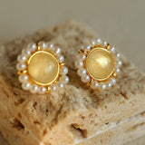 White Crystal Black and Red Agate Stud Earrings - Gembea Jewelry