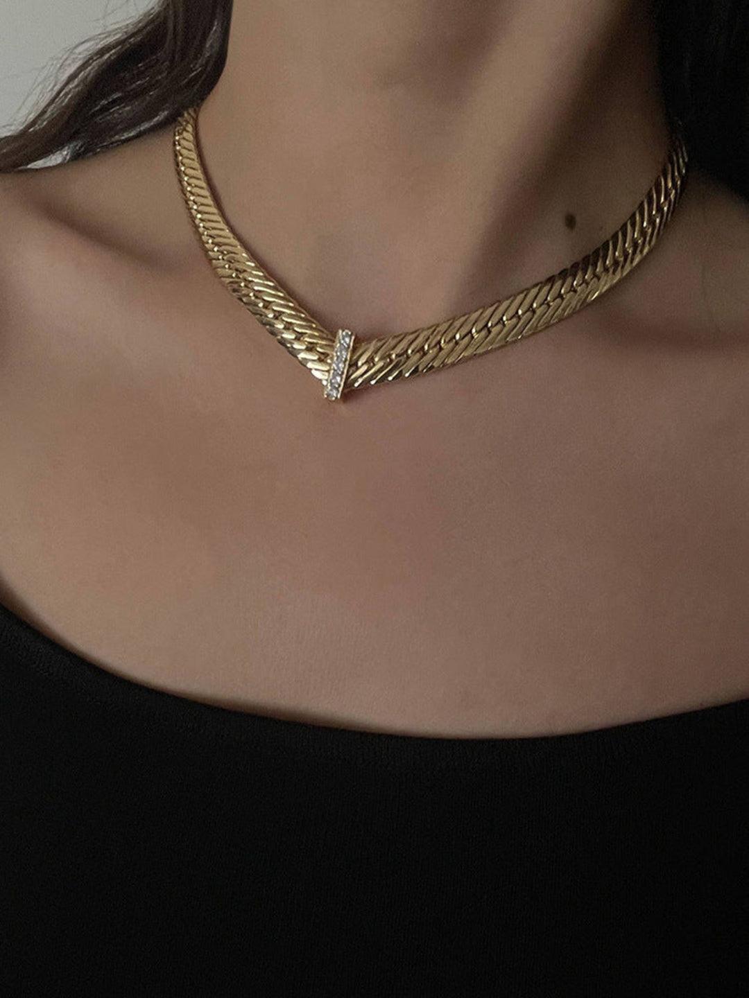 Wide Gold Snake Bone Chain Necklace - Gembea Jewelry