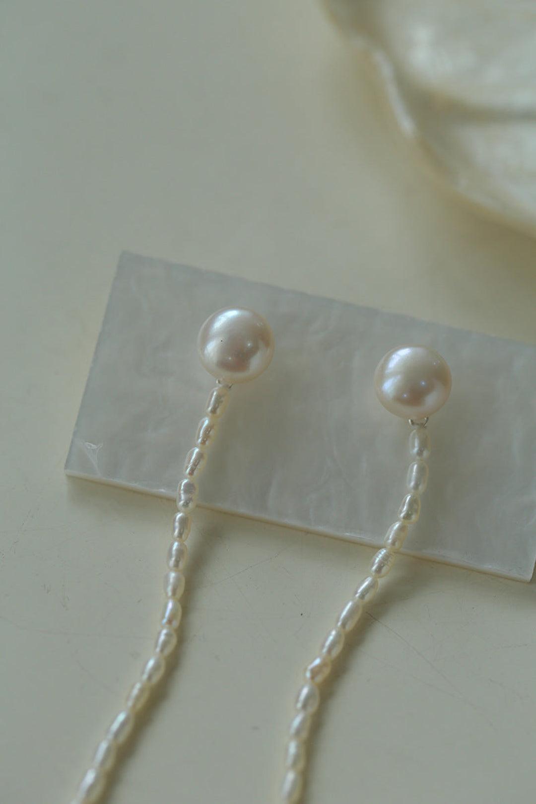 Long Rice Pearl Drop Earrings - Gembea Jewelry