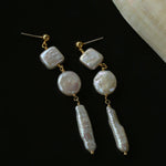 Diamond Baroque Pearl Long Earrings - Gembea Jewelry
