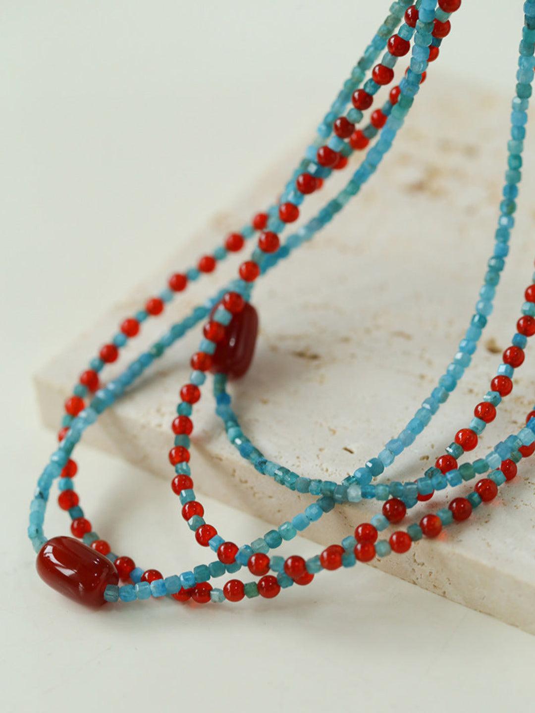 Blue Phosphorus Gray Agate Beaded Necklace - Gembea Jewelry