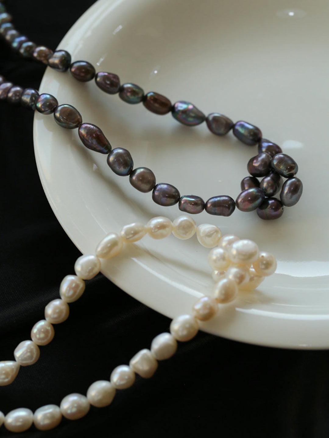 Hand-woven Pearl Run Loop Grey Necklace - Gembea Jewelry