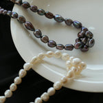 Hand-woven Pearl Run Loop Grey Necklace - Gembea Jewelry