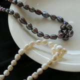 Hand-woven Pearl Run Loop Grey Necklace - Gembea Jewelry