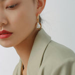 Oval Pendant Baroque Shaped Pearl Earrings - Gembea Jewelry