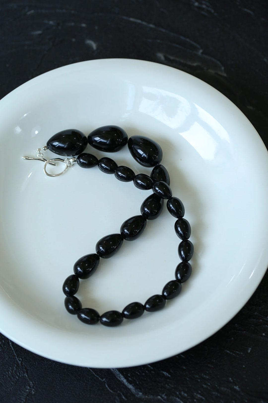 Water Drop Black Agate Beaded Choker Necklace - Gembea Jewelry