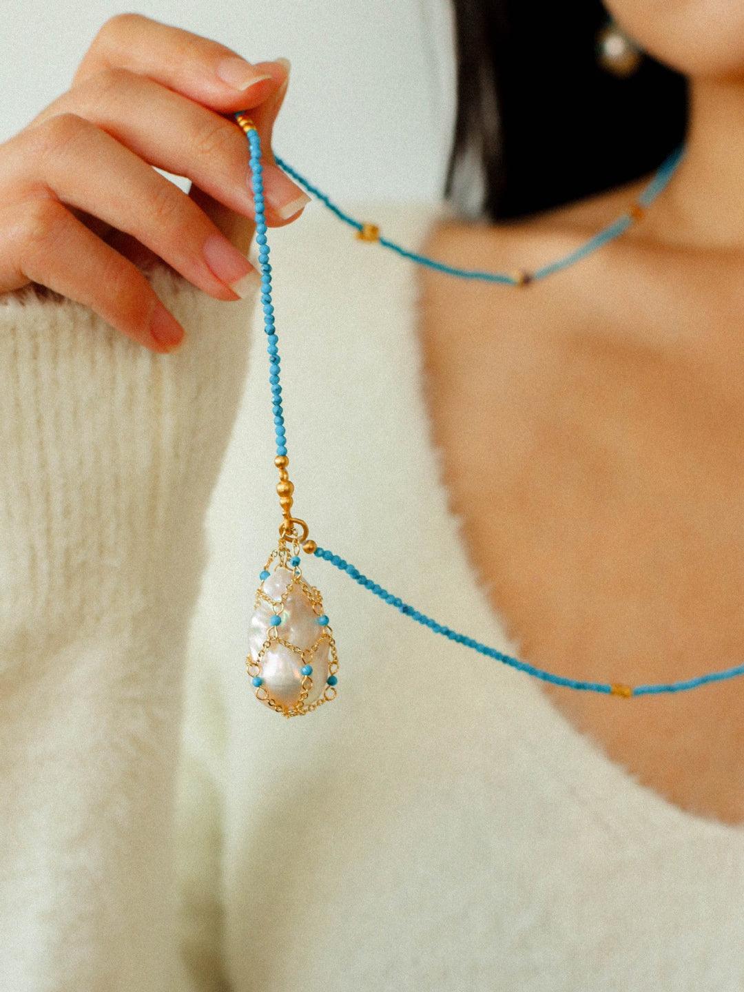 Spring Heartbeat Blue Turquoise Baroque Necklace - Gembea Jewelry