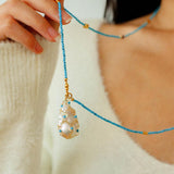 Spring Heartbeat Blue Turquoise Baroque Necklace - Gembea Jewelry