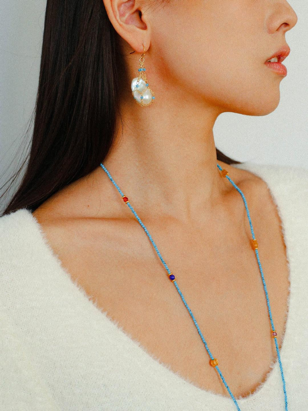 Spring Heartbeat Blue Turquoise Baroque Earrings - Gembea Jewelry