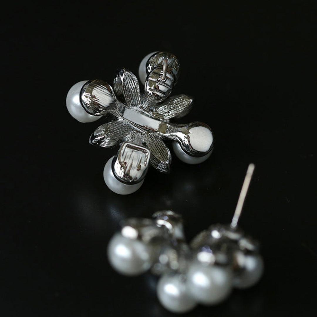 Snow Artificial Pearl Crystal Stud Earrings - Gembea Jewelry