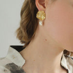 Simple Lotus Leaf Metallic Pearl Earrings - Gembea Jewelry