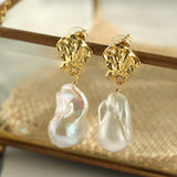 Gembea Jewelry Metal Lava Baroque Pearl Drop Earrings