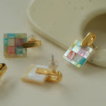 Splice white Mother of Pearl Checkerboard Earrings - Gembea Jewelry