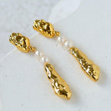 Geometric Irregular Metal Pearl Earrings - Gembea Jewelry