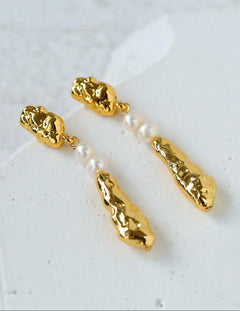 Geometric Irregular Metal Pearl Earrings - Gembea Jewelry