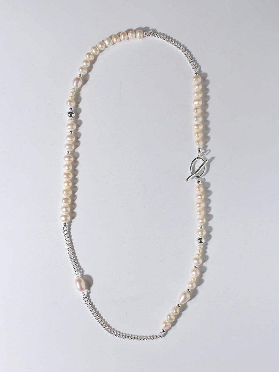 OT Buckle Long Chain Stitching Pearl Necklace - Gembea Jewelry