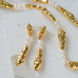 Geometric Irregular Metal Pearl Earrings - Gembea Jewelry