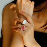 Gembea jewelry Wide Silver Brushed Agate Ring