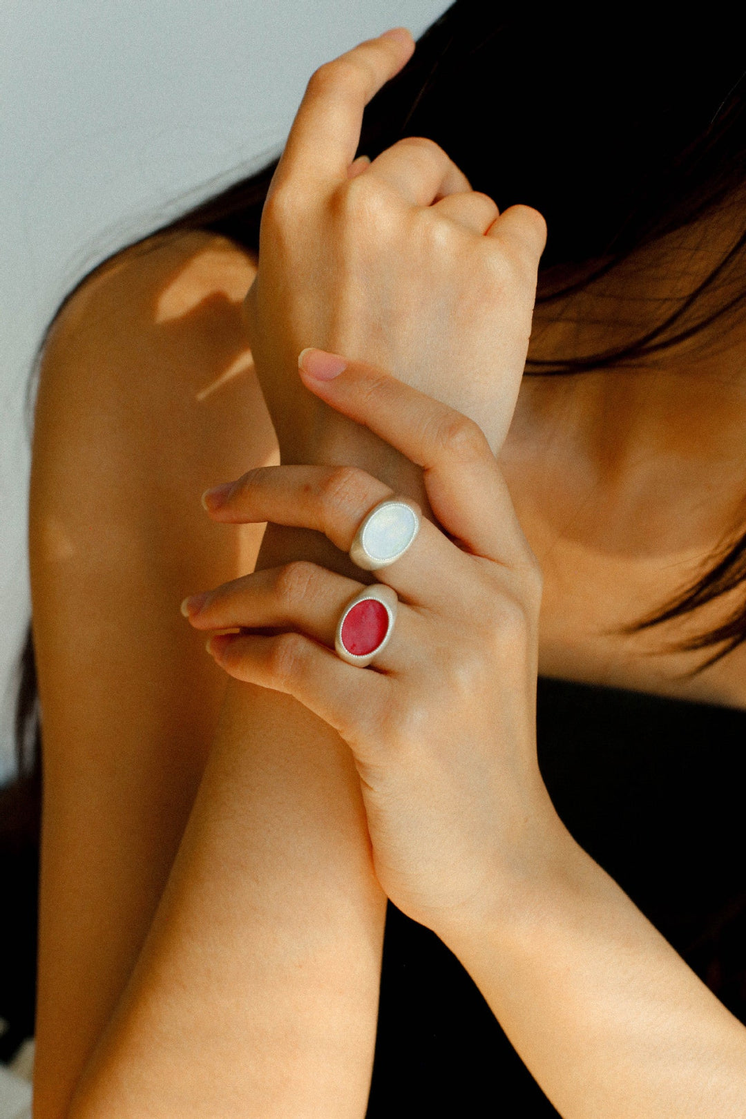 Gembea jewelry Wide Silver Brushed Agate Ring