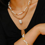 Baroque Pearl Pendant Lava Metal Necklace - Gembea Jewelry