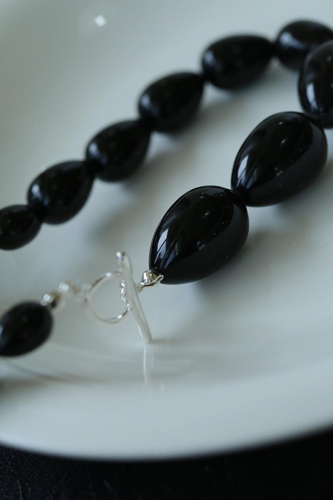 Water Drop Black Agate Beaded Choker Necklace - Gembea Jewelry
