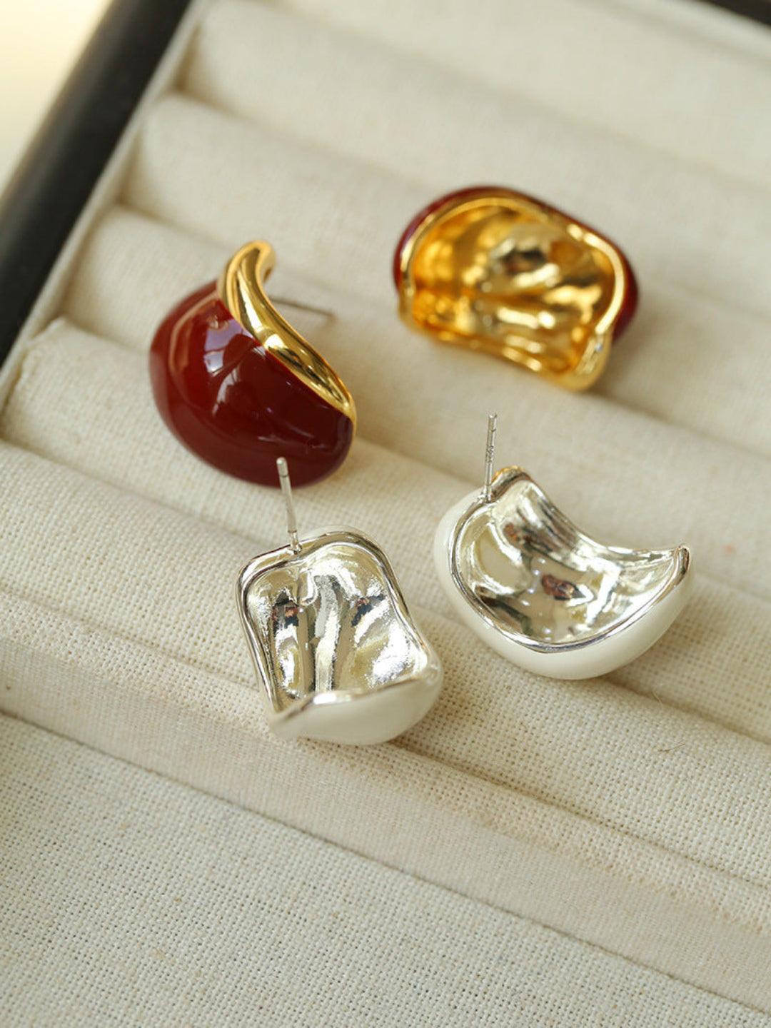 Cream White Wine Red Enamel Earrings - Gembea Jewelry
