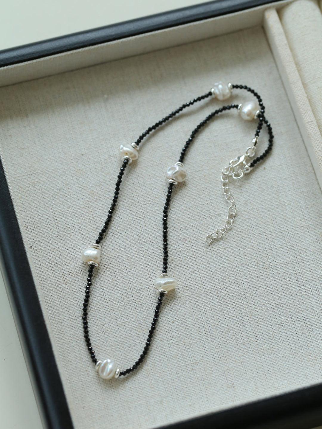 Small Petal Baroque Black Pointed Crystal Necklace - Gembea Jewelry