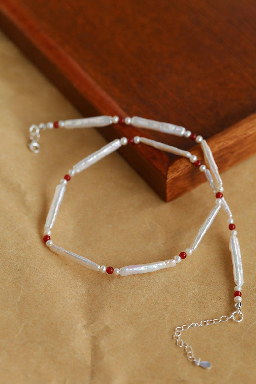 Spring Heartbeat Toothpick Pearl Necklace - Gembea Jewelry
