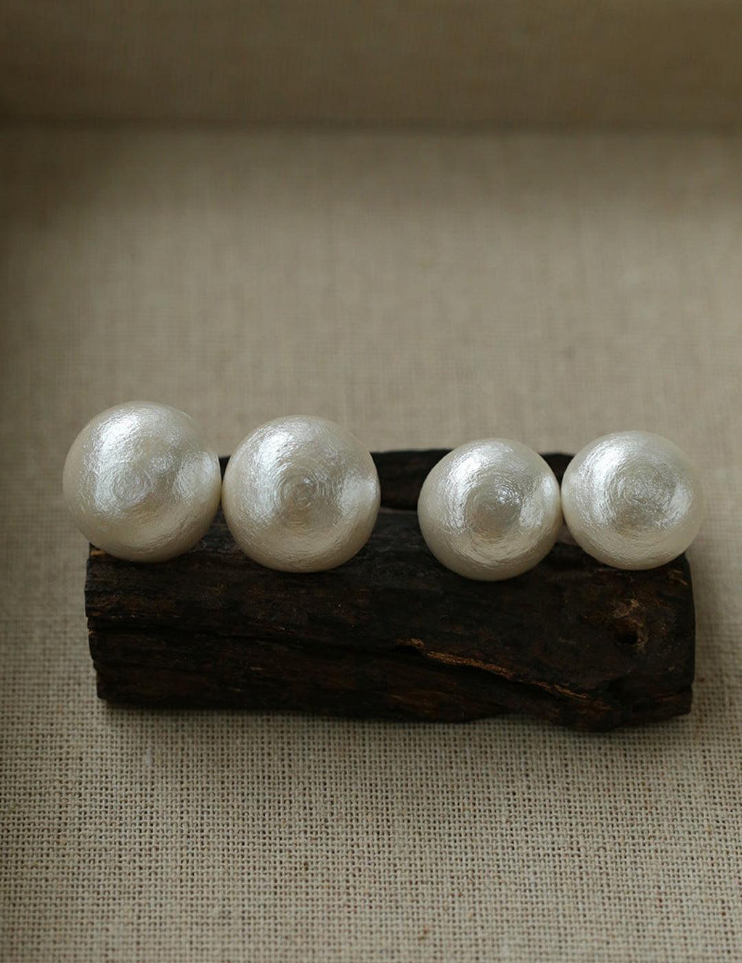 Flying Saucer Cotton Pearl Stud Earrings - Gembea Jewelry